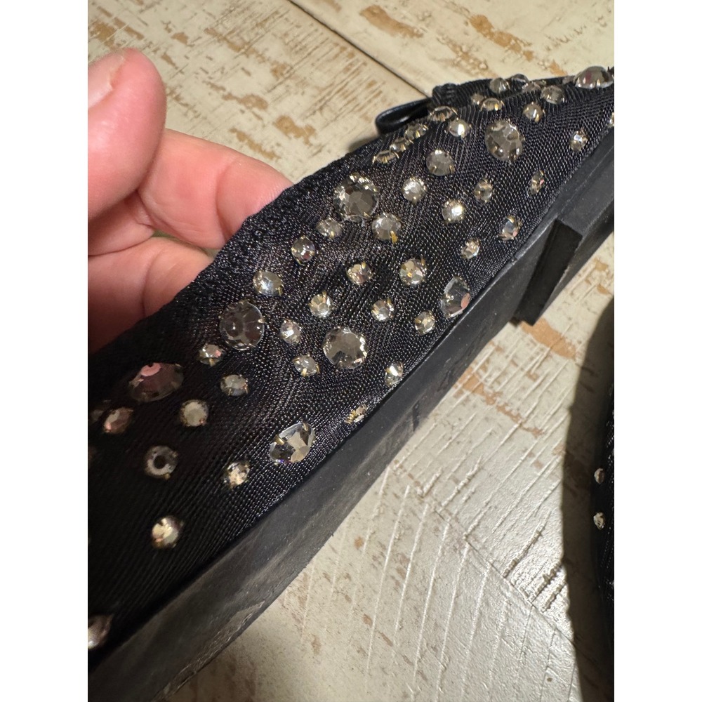 Tory Burch Black Mesh Rhinestone Embellished Ballet Flats Size 6.5M Crystal Logo - Picture 4 of 7